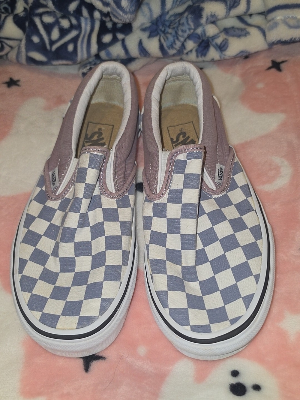 Vans Slip-On Checkerboard Shoes in Lavender/White
